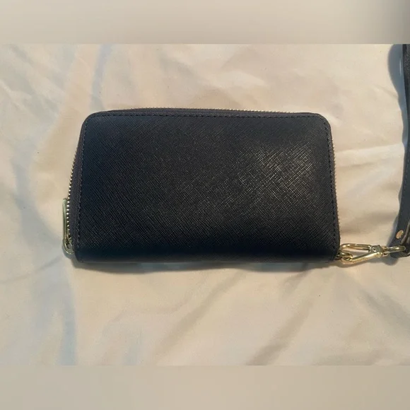 Michael Kors Saffiano Leather Wallet W Wristlet & Cellphone Slot! Navy W Gold - Picture 4 of 11